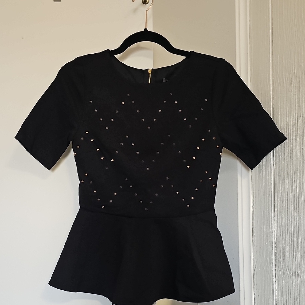 NWT Sunday In Brooklyn Gold Studded Peplum Top Small Black